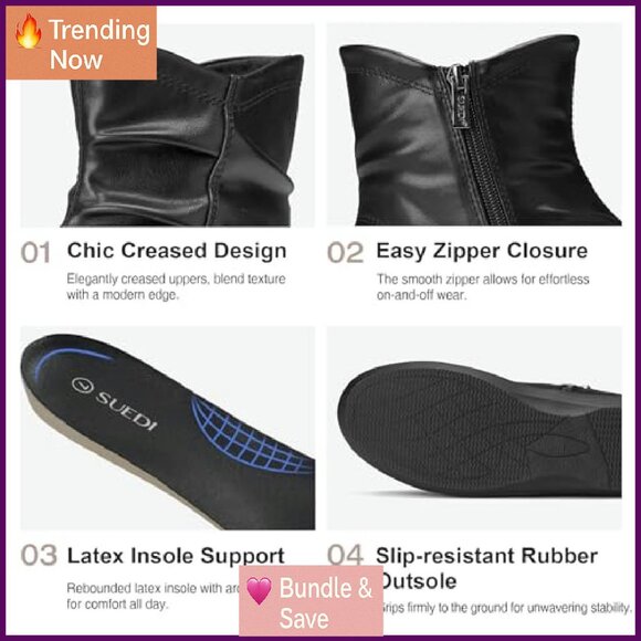 Women's Ankle Boots Flat Booties Side Zipper Comfortable Walking Shoes - Picture 3 of 8